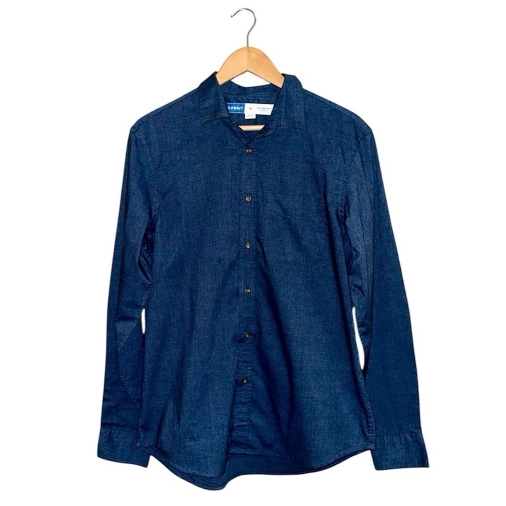 OLD NAVY Everyday Shirt Long Sleeve Regular Fit Top Button Down Navy Men's M - Picture 2 of 13